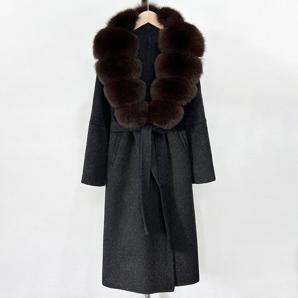 OFTBUY New Autumn Winter Top Clothes Female Long Big Real Fox Fur Collar Woolen Jacket Women Fashion Warm Cashmere Wool Coat