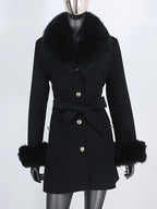OFTBUY Double-sided Wool Coat Female New Autumn Winter Real Fox Fur Clothes Women Detachable Fur Cuffs Woolen Cashmere Jacket