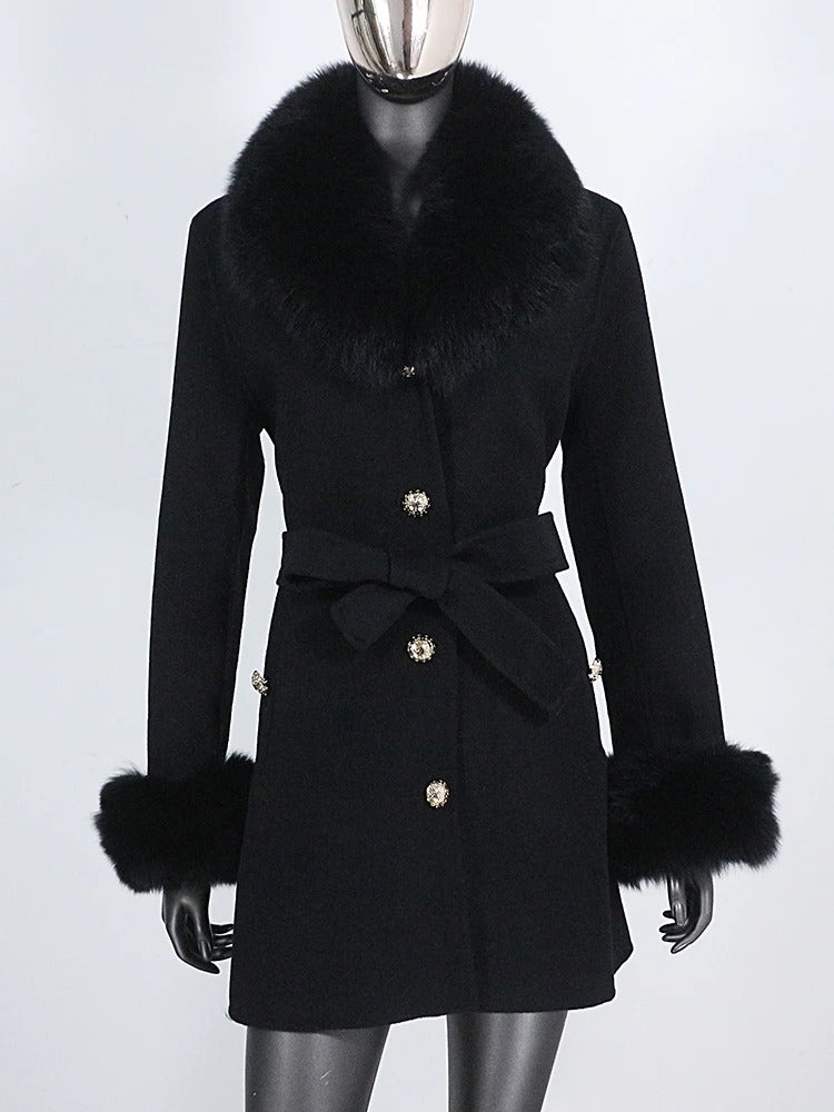 OFTBUY Double-sided Wool Coat Female New Autumn Winter Real Fox Fur Clothes Women Detachable Fur Cuffs Woolen Cashmere Jacket
