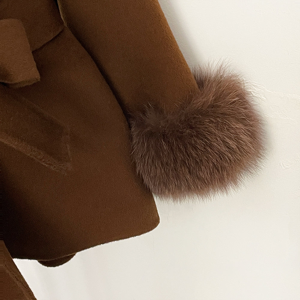 OFTBUY New Women's Double-Faced Wool Coat with Large Real Fox Fur Belted Warm Jacket Winter Elegant Fashion Outerwear Female