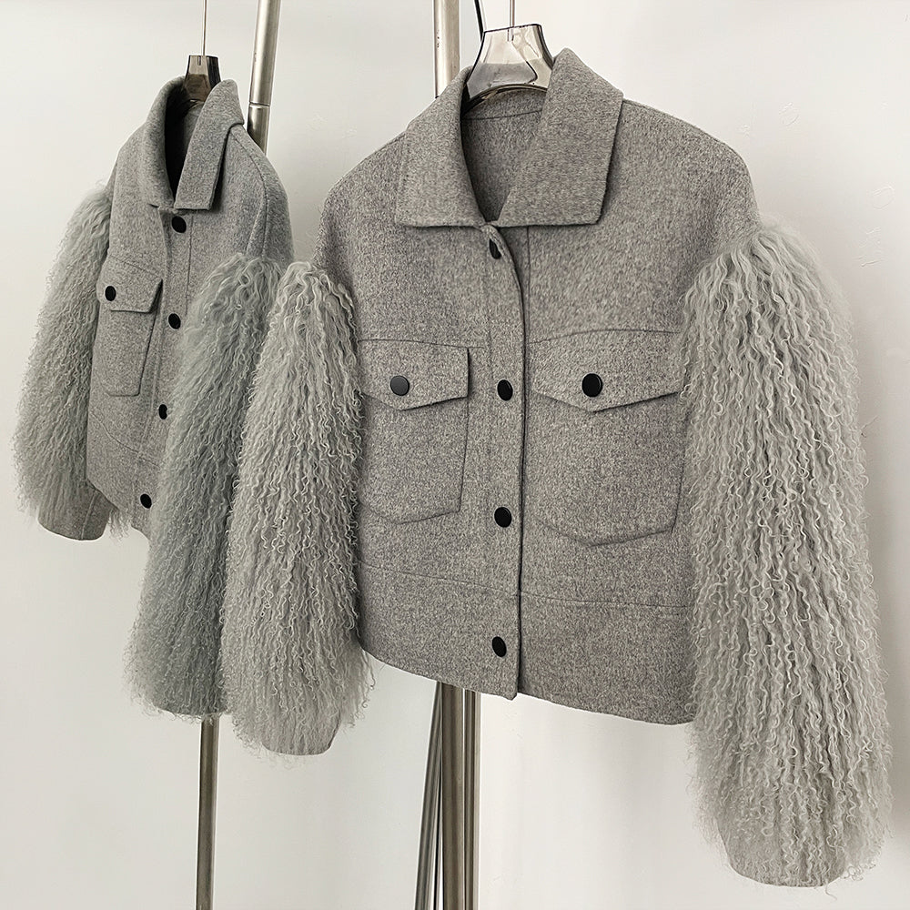OFTBUY Fashion Thick Warm Real Fur Cashmere Wool Coat Short Mongolia Sheep Fur Wool Jacket Women New Autumn Winter Clothes Lady