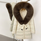 OFTBUY New Winter Genuine Fox Fur Hooded Puffer Coat Women Women's White Duck Down Jacket Outerwear Female Fashion Parkas