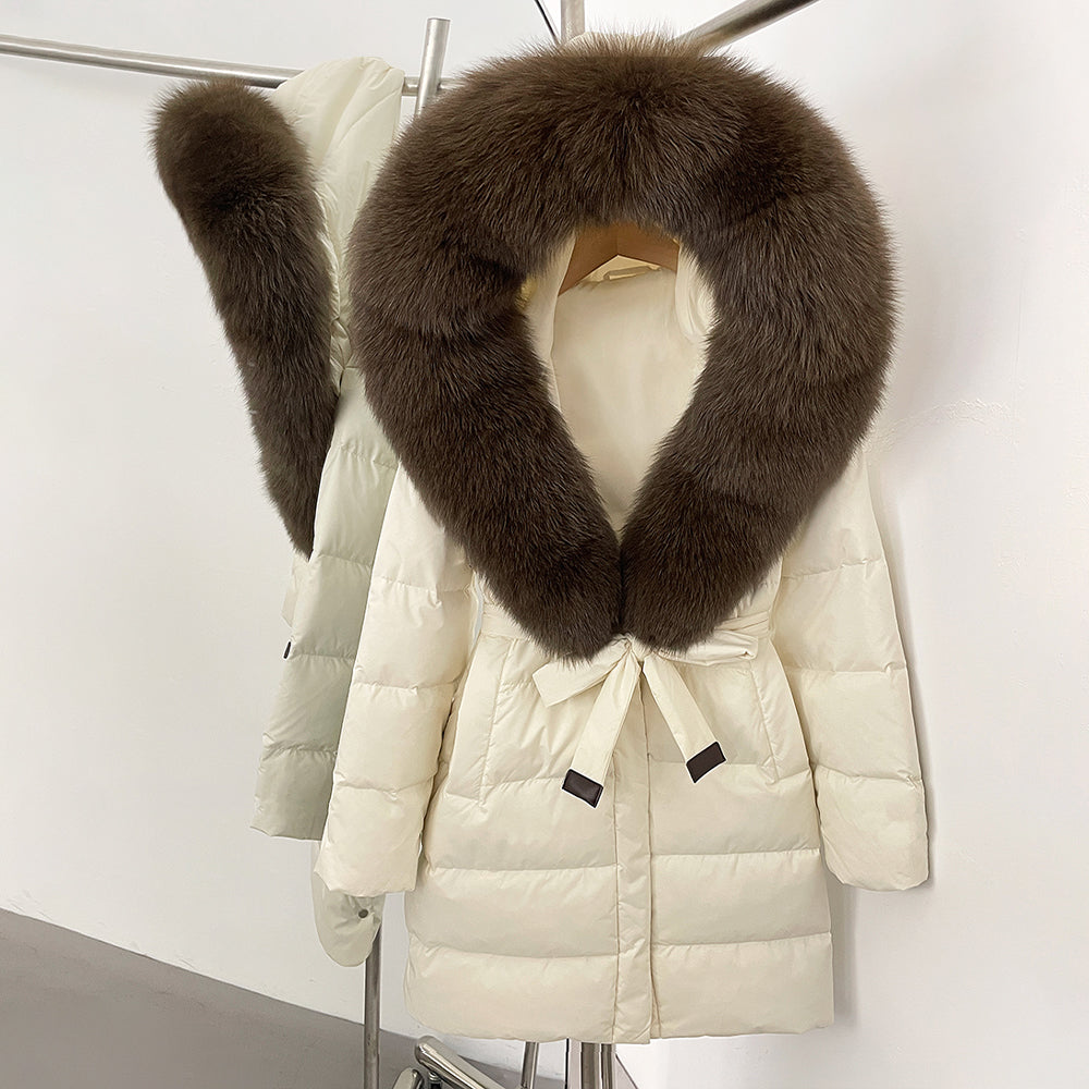OFTBUY New Winter Genuine Fox Fur Hooded Puffer Coat Women Women's White Duck Down Jacket Outerwear Female Fashion Parkas