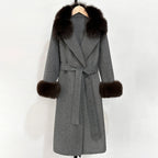 OFTBUY Belted Warm Winter Elegant Fashion Outerwear New Women's Double-Faced Wool Coat with Real Fox Fur Collar and Cuffs
