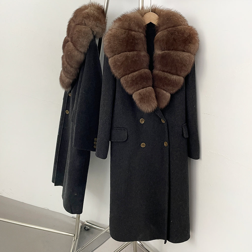 OFTBUY Woolen Coat Female Women's Luxury Double-Faced Wool Jacket Winter Oversize Real Fox Fur Double Breasted Elegant Outerwear