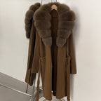 OFTBUY Women's Luxury Brown Knit Cardigan with Real Fox Fur Collar Belted Sweater Coat Female New Fashion Warm Winter Outerwear