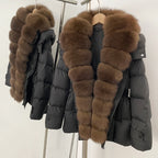 OFTBUY Big Natural Fox Fur Collar Duck Down Coat Female Hooded Thick Warm Top Clothes Women Fashion Real Fur Puffer Jacket