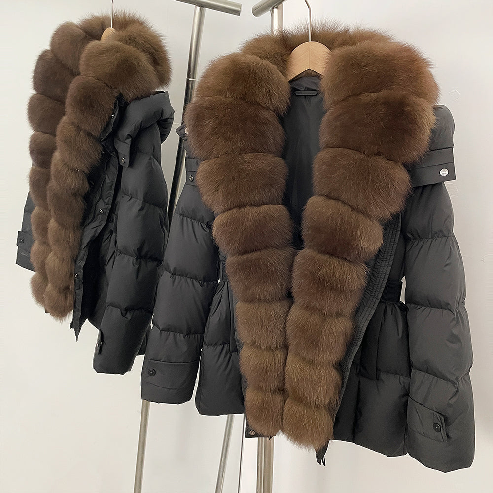 OFTBUY Big Natural Fox Fur Collar Duck Down Coat Female Hooded Thick Warm Top Clothes Women Fashion Real Fur Puffer Jacket