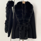OFTBUY Luxury Warm Winter Fashion Outerwear New Women's Knit Cardigan with Oversized Real Fox Fur Trim Self-Tie Belt Sweater