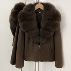 OFTBUY Women's Luxury Real Fox Fur Collar Knit Coat Warm New Autumn Winter Jacket Female Elegant Cardigan Sweater Outerwear