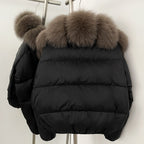 OFTBUY New Puffer Jacket Women with Large Natural Fox Fur Collar Short Fluffy Thick Parkas Female 90% White Duck Down Coat Lady