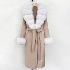 OFTBUY New Women's Double-Faced Wool Coat with Large Real Fox Fur Belted Warm Winter Luxury Fashion Outerwear Woolen Jacket Lady