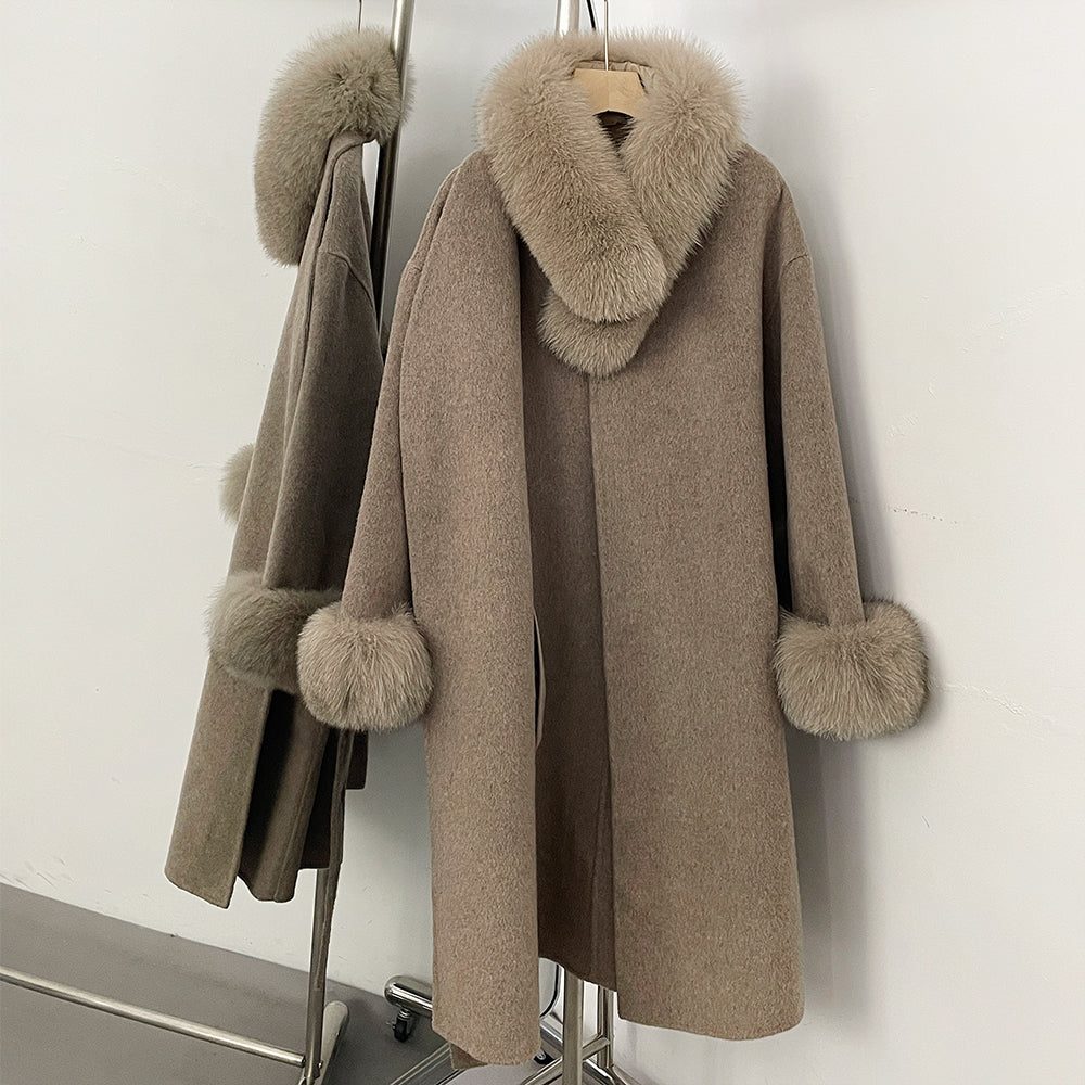 OFTBUY New Autumn Winter Long Clothing Women Fashion Warm Real Fox Fur Collar and Cuffs 100% Wool Jacket Female Natural Fur Coat