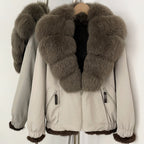 OFTBUY Luxury Real Fox Fur Collar Parka - Premium Real Rabbit Fur Lined Bomber Jacket for Extreme Cold
