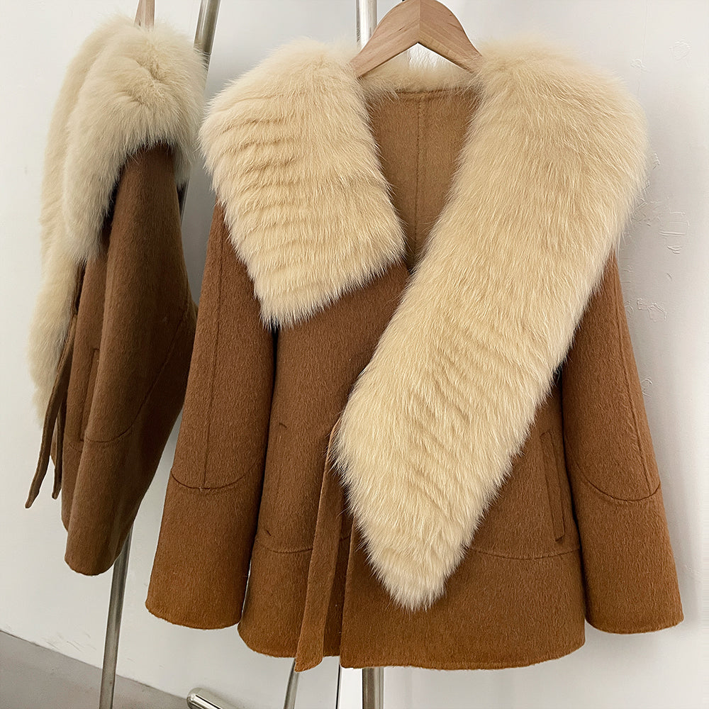 OFTBUY New Autumn Winter Double-sided Wool Jacket Elegant Real Fox Fur Collar 100% Wool Coat Female Woolen Blends Clothes Women