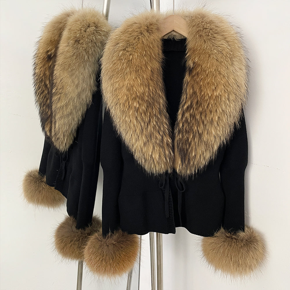 OFTBUY New Autumn Winter Knit Cardigan Women Fashion Warm Clothes with Real Fox Fur Luxury Natural Fur Sweater Jacket Female