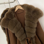 OFTBUY cardigan women Sweater Female New Women's Knit Coat with Real Fox Fur collar Belt Luxury Warm Winter Fashion Outerwear
