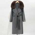 OFTBUY New Autumn Winter Long Clothing Women Fashion Warm Wool Coat with Real Fox Fur Collar Belt Elegant Woolen Jcacket Female