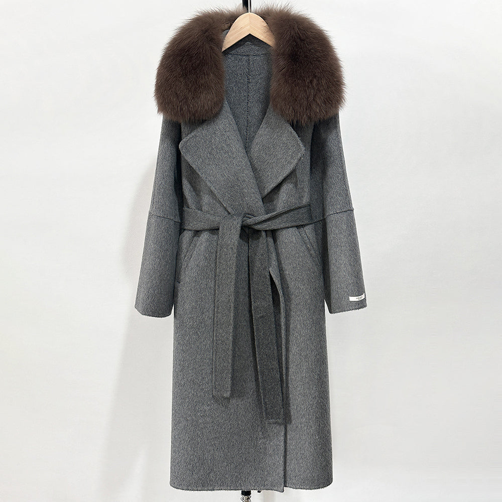 OFTBUY New Autumn Winter Long Clothing Women Fashion Warm Wool Coat with Real Fox Fur Collar Belt Elegant Woolen Jcacket Female