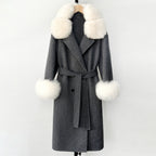 OFTBUY Fashion Warm Solid Long Wool Real Fur Jacket Female Natural Fox Fur Cuff Woolen Coat New Autumn Winter Black Clothes Lady