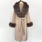 OFTBUY New Women's Double-Faced Wool Coat with Large Real Fox Fur Belted Warm Winter Luxury Fashion Outerwear Woolen Jacket Lady