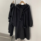 OFTBUY New Women's Hooded Wool Coat with Fur Pom Details Long Single Breasted Winter Warm Elegant Woolen Outerwear Female