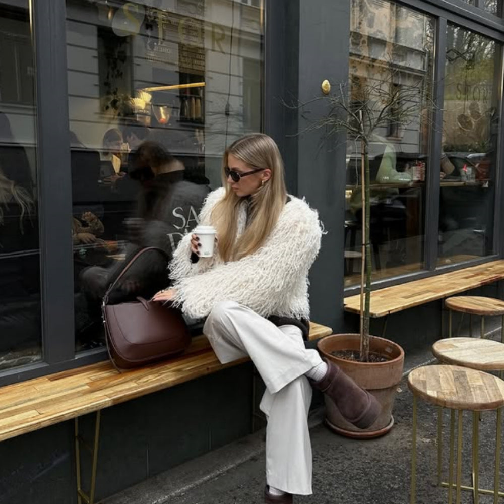 OFTBUY Cropped Faux Mongolia Sheep Fur Jacket