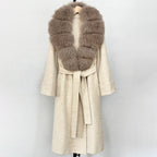 OFTBUY Long Belt 100% Wool Coat with Real Fox Fur Collar Warm Natural Fur Woolen Jacket Female New Autumn Winter Clothing Women