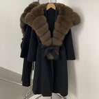 OFTBUY Long Belt Real Fur Wool Coat Female New Autumn Winter Warm Clothes Women Natural Fox Fur Collar Cashmere Woolen Jacket