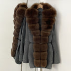 OFTBUY Metal Belt Knit Warm Winter Luxury Fashion Outerwear Sweater Cardigan New Women's Knit Coat with Full Real Fox Fur Front