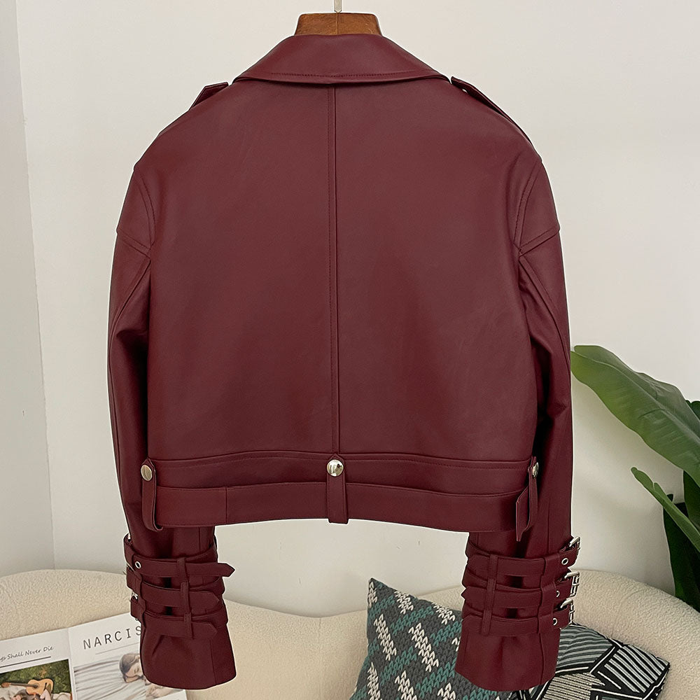 OFTBUY New Women's Genuine Leather Cropped Moto Jacket Crocodile Embossed Real Leather Biker Coat with Belt Punk Rock Outerwear