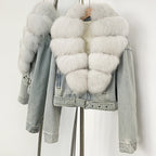 OFTBUY Real Fox Fur Collar Down Inner Lid Denim Jacket Female New Fashion Thick Warm Clothes Women Short Fluffy Puffer Jacket