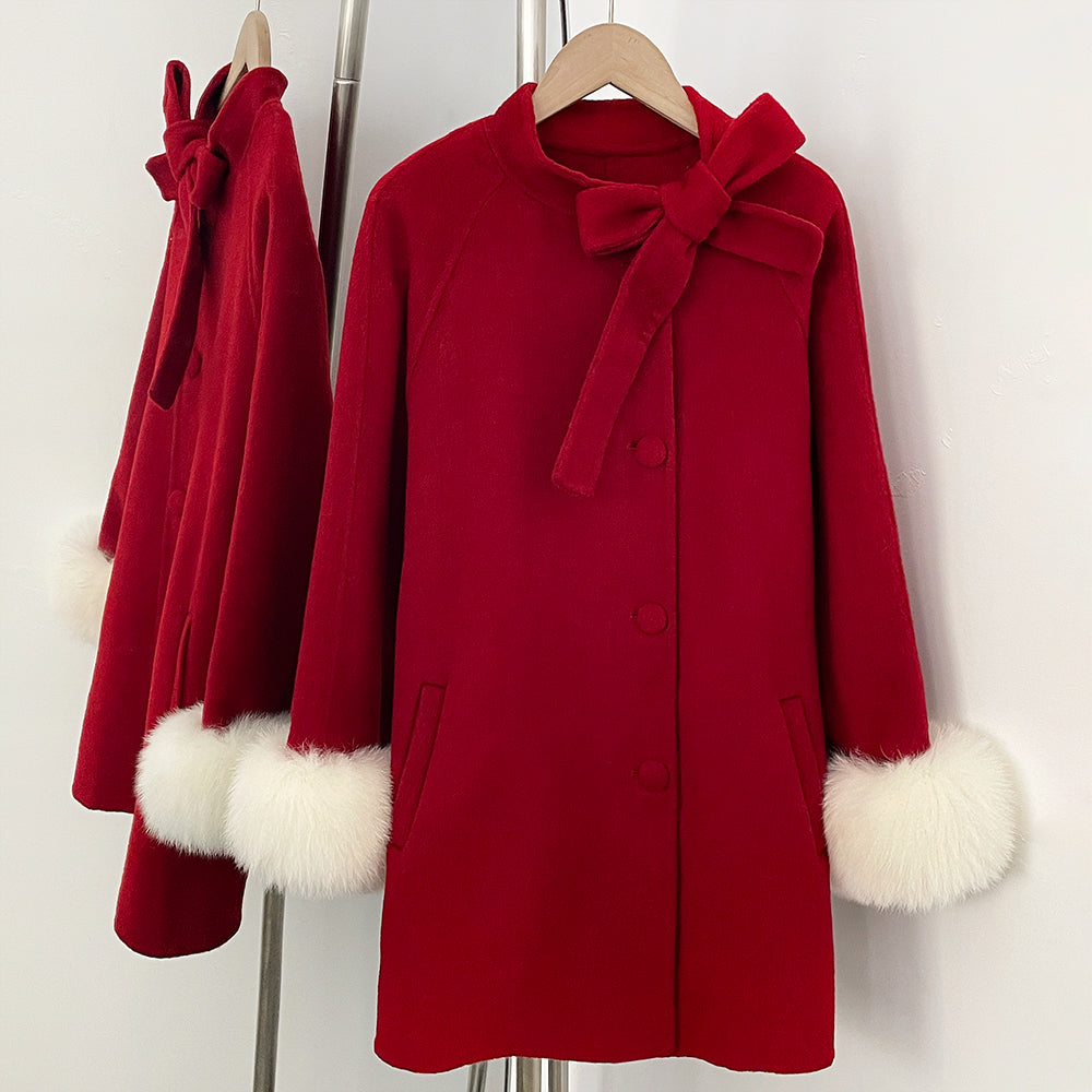 OFTBUY Warm Long Sleeves Woolen Jacket Female New Autumn Winter Clothes Women Fashion 100% Wool Coat with Real Fox Fur Cuffs =
