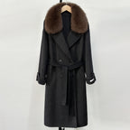 OFTBUY Winter Clothes Women Large Natural Fox Fur Jacket Long Wool Blends Cashmere Coat Belt Female Warm Woolen Streetwear