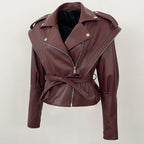 OFTBUY New Autumn Shoulder Leather Jackets Real Sheepskin Jacket Design Biker Leather Jacket Lady Genuine Leather Jacket Women