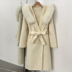 OFTBUY Long Hooded Real Fox Fur Wool Jacket Women New Autumn Winter Woolen Clothes Female Fashion Warm Natural Fur Woolen Coat