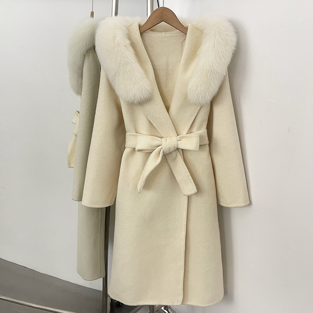 OFTBUY Long Hooded Real Fox Fur Wool Jacket Women New Autumn Winter Woolen Clothes Female Fashion Warm Natural Fur Woolen Coat