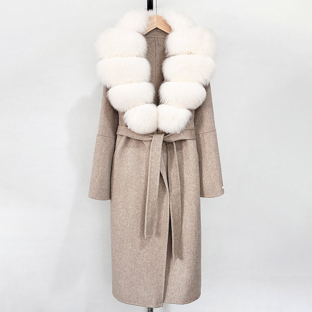 OFTBUY New Autumn Winter Top Clothes Female Long Big Real Fox Fur Collar Woolen Jacket Women Fashion Warm Cashmere Wool Coat