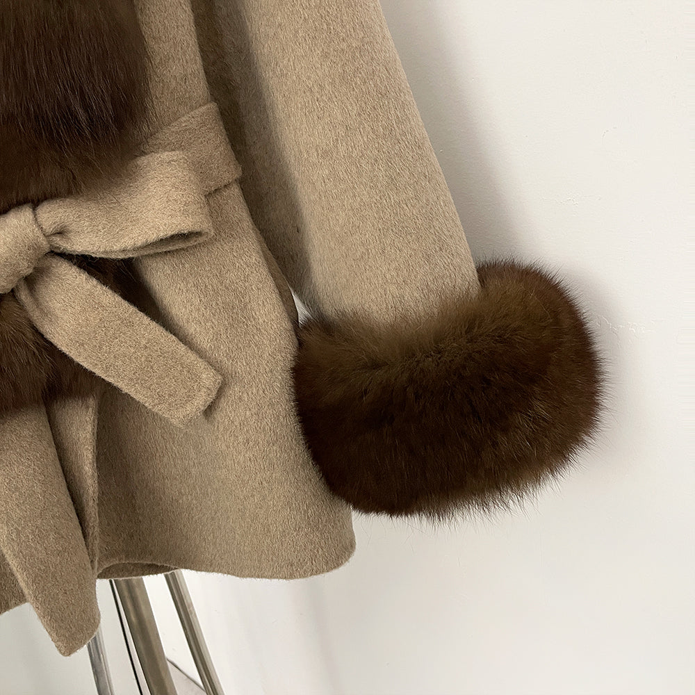 OFTBUY Luxury Real Fox Fur 100% Wool Coat Female New Autumn Winter Warm Woolen Clothes Women Long Sleeves Cashmere Woolen Jacket