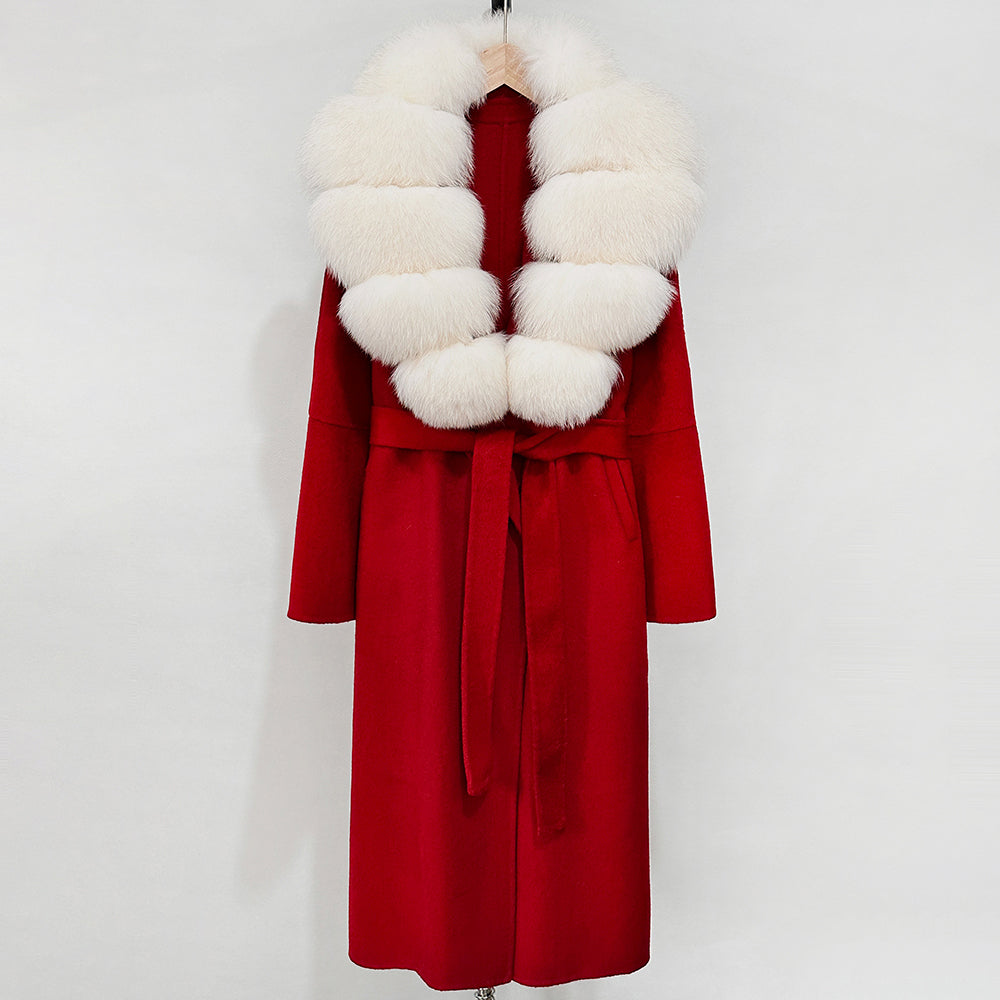 OFTBUY New Autumn Winter Top Clothes Female Long Big Real Fox Fur Collar Woolen Jacket Women Fashion Warm Cashmere Wool Coat