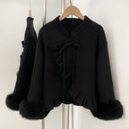 OFTBUY New Women's Wool Jacket with Real Fox Fur Cuffs Winter Elegant Fashion Clothing Outerwear Short Luxury Woolen Coat Female