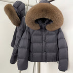 OFTBUY New Autumn Winter Top Clothing Women Tnickened Warm Fluffy Puffer Jacket Femlae Hooded Real Fox Fur Collar Down Caot