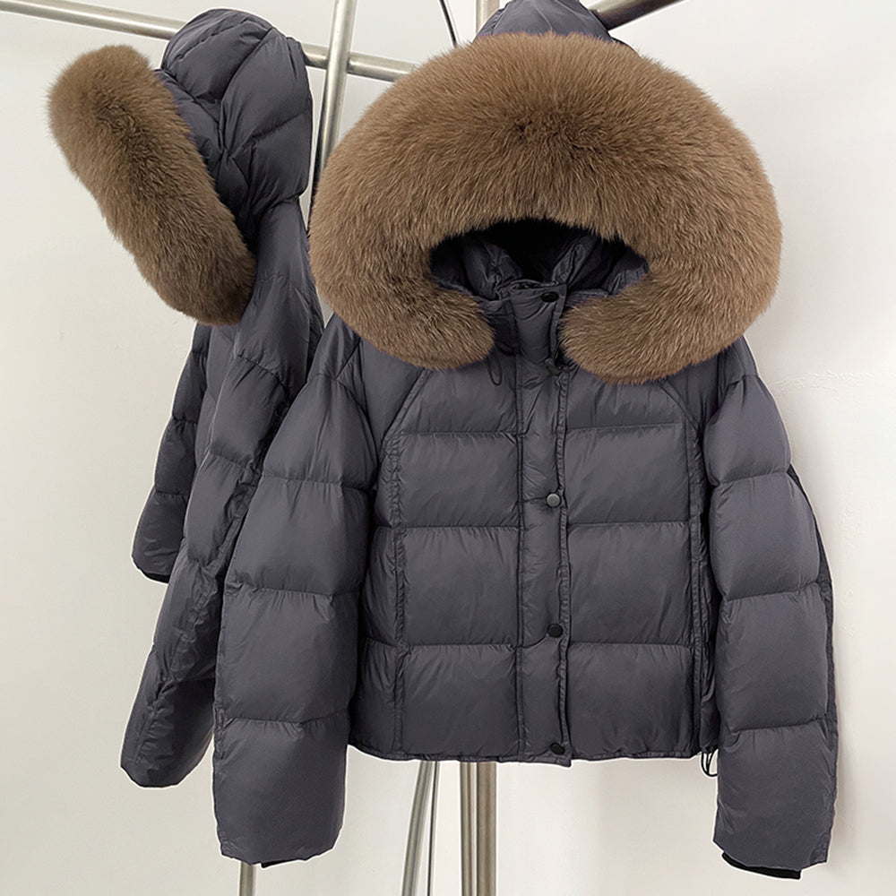 OFTBUY New Autumn Winter Top Clothing Women Tnickened Warm Fluffy Puffer Jacket Femlae Hooded Real Fox Fur Collar Down Caot
