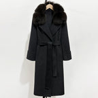 OFTBUY Belted Warm Winter Elegant Fashion Outerwear Female New Women's Double-Faced Wool Coat with Large Real Fox Fur Collar