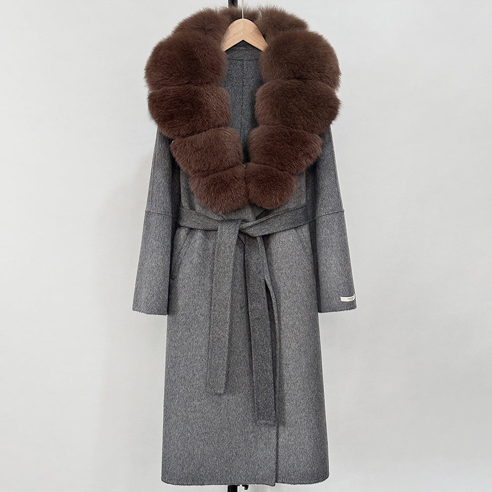 OFTBUY New Autumn Winter Top Clothes Female Long Big Real Fox Fur Collar Woolen Jacket Women Fashion Warm Cashmere Wool Coat