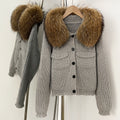 OFTBUY Short Natural Fox Fur Collar Knitted Sweater Coat FemaleReal Fur Clothing New Autumn Winter Knitting Cardigan Women