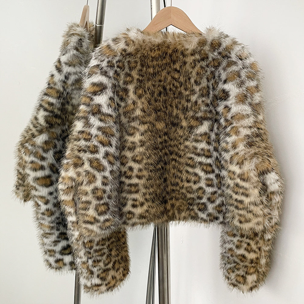 OFTBUY New Autumn Winter Clothing Women Short Thick Warm Artificial Fake Fur Coat Female Luxury Leopard O-neck Faux Fur Jacket