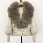 OFTBUY Big Natural Fox Fur Coat Women New Winter 90% White Duck Down Jacket Female Short Puffer Feather Coats Parkas