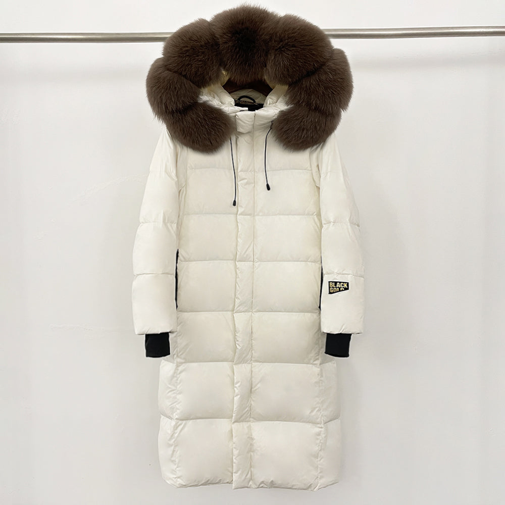 OFTBUY Natural Fox Fur Coat New Winter Clothes Women Fashion Long Hooded White Duck Down Overcoat Real Fur Puffer Jacket Female