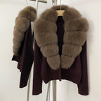 OFTBUY New Women's Knit Cardigan with Large Real Fox Fur Collar Loose Fit Warm Winter Fashion Lady Outerwear Sweater Female